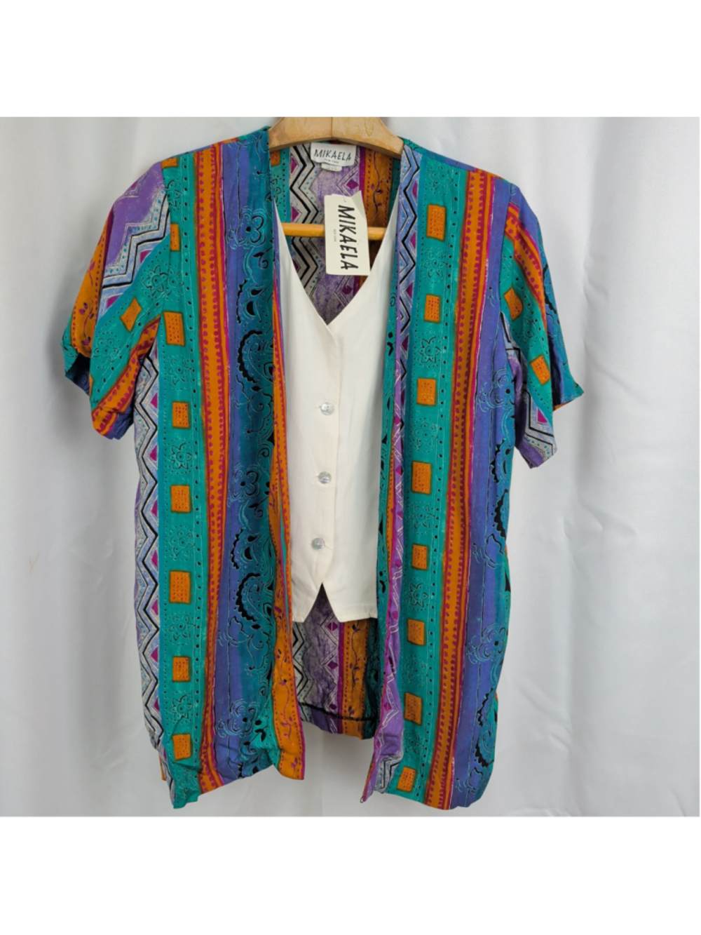 Ladies Deadstock Vintage Mikaela geometric colorful shirt vest Large